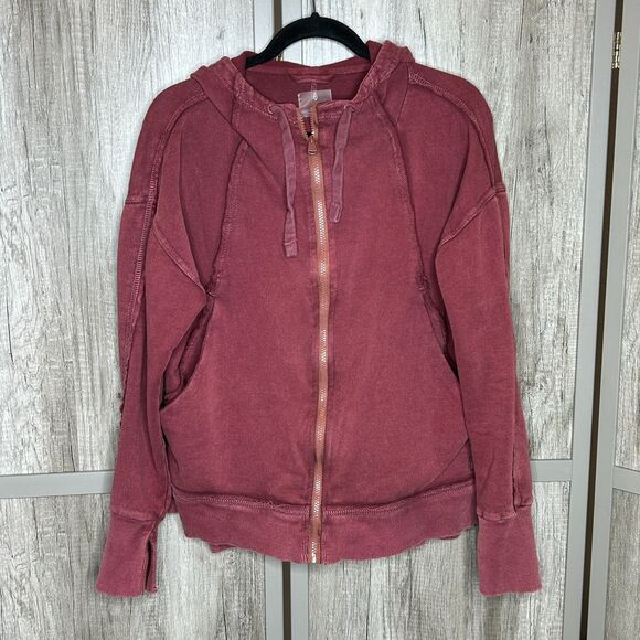 Free People Movement Only One Hoodie Womens Medium Full Zip Cotton Red Color - Picture 1 of 9
